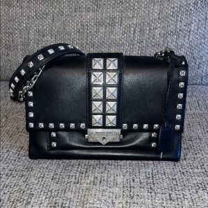 Michael Kors Black Leather Shoulder Bag with Silver Stud Accents